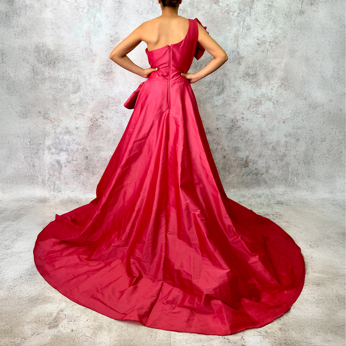 Vestido largo de tafeta rosa
