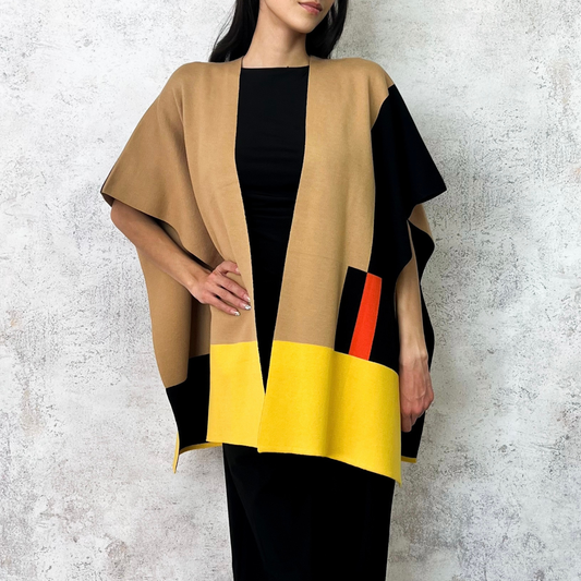 Capa bicolor camel y negro