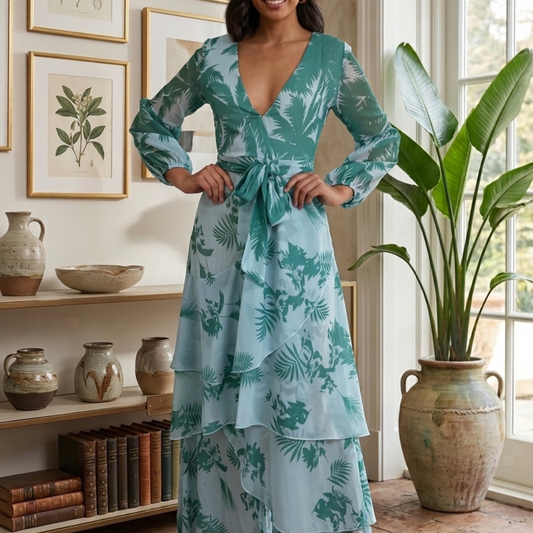 MAXIVESTIDO MENTA HOJAS VERDES