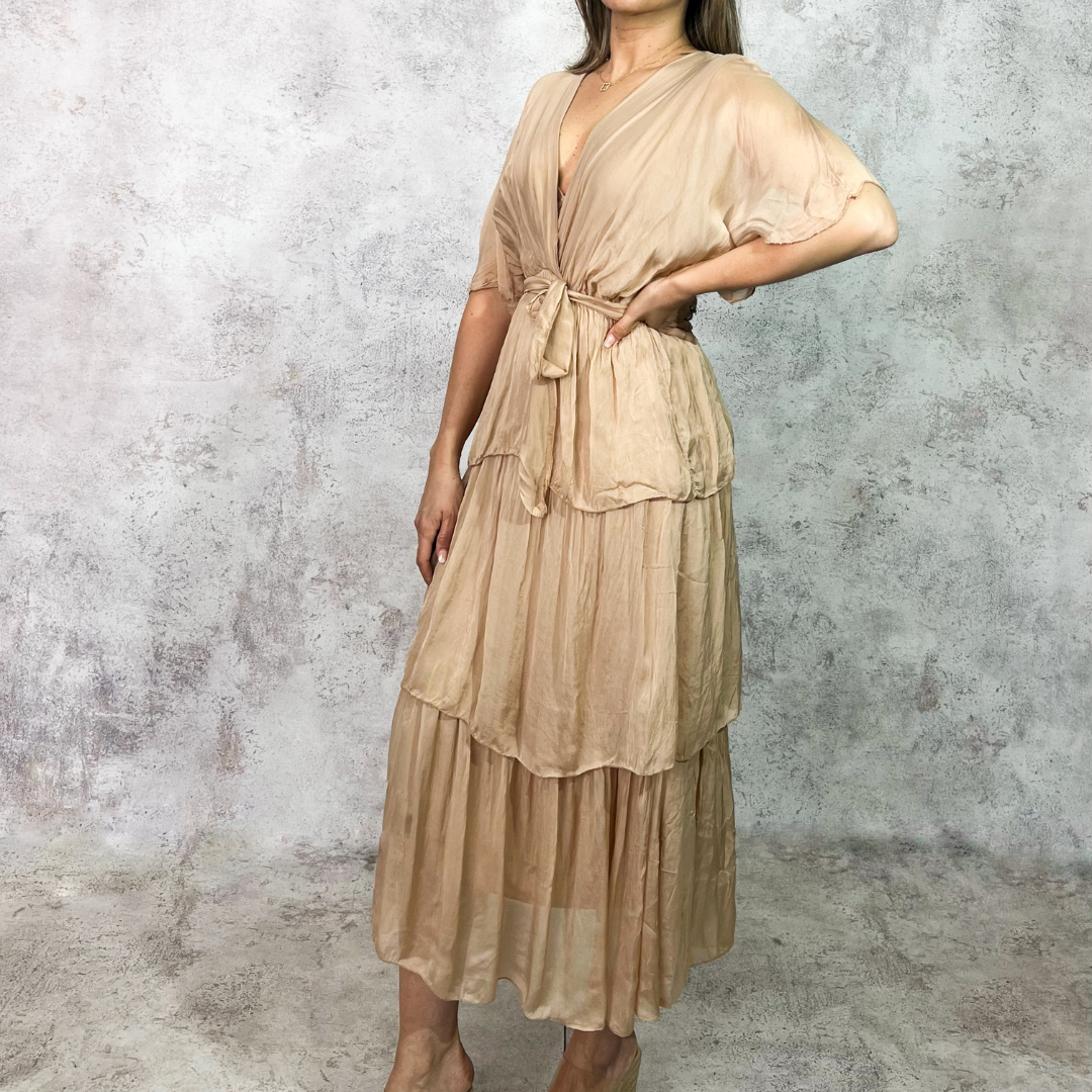 Vestido paja de seda italiana