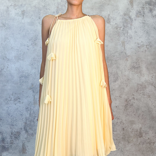 Vestido de gasa tableado amarillo