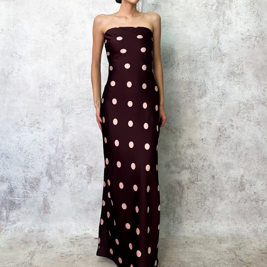 Vestido largo color ciruela polka dots