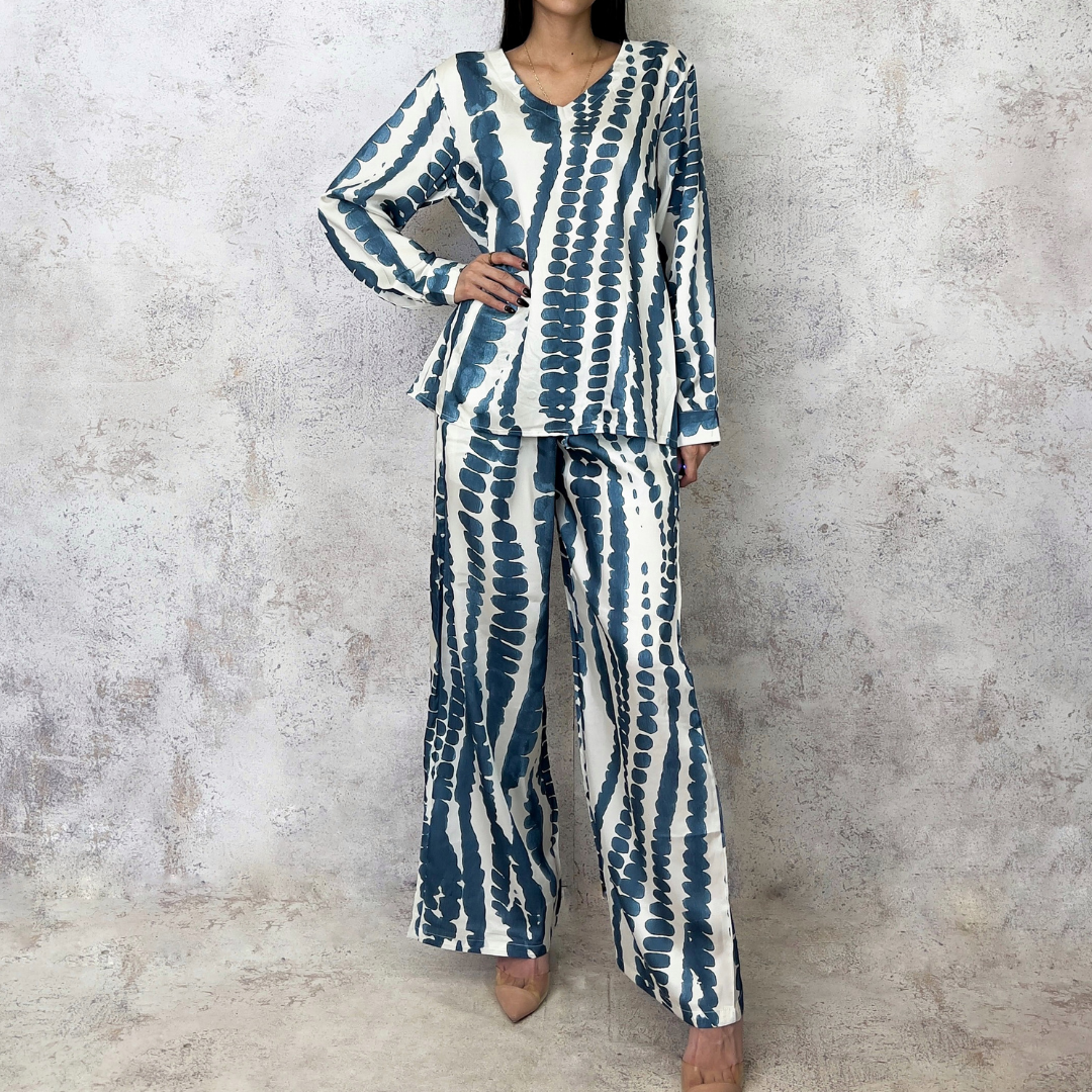 Conjunto tie dye satinado azul