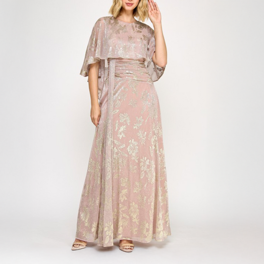 Vestido largo capa dusty rose.