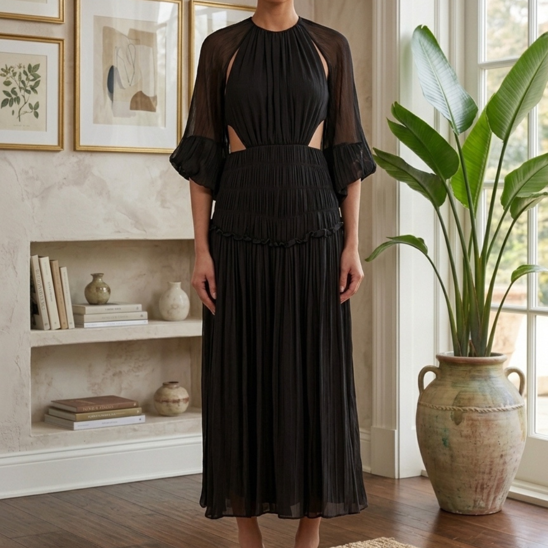 VESTIDO ESPALDA/COSTADOS DESCUBIERTO NEGRO