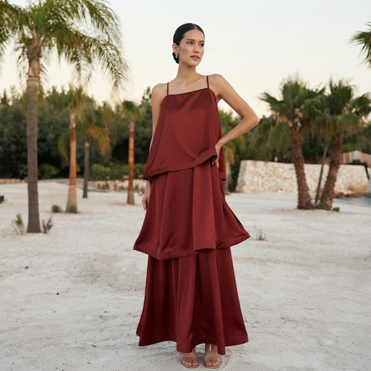 Vestido largo chedron capas