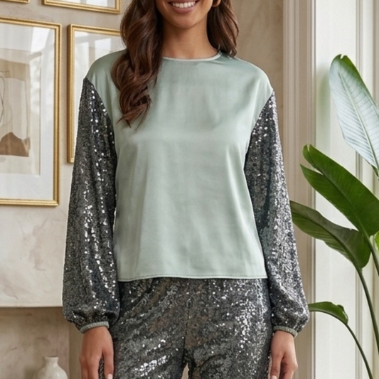 BLUSA LENTEJUELA Y SATIN