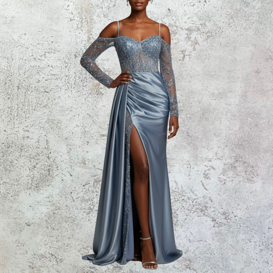 Vestido corset manga larga azul.