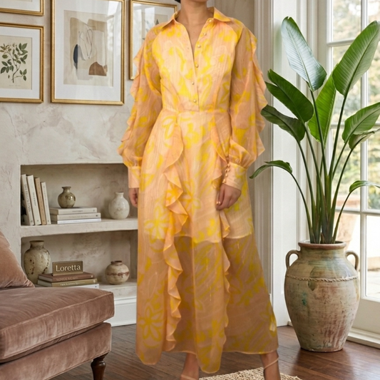 VESTIDO MIDI GASA AMARILLO