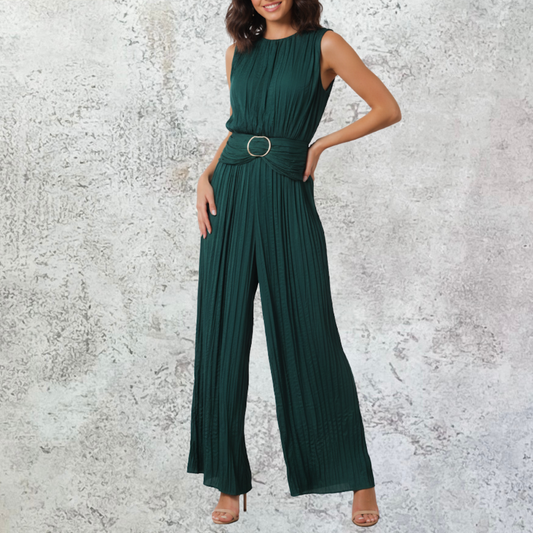 Jumpsuit plisado verde con cinturón
