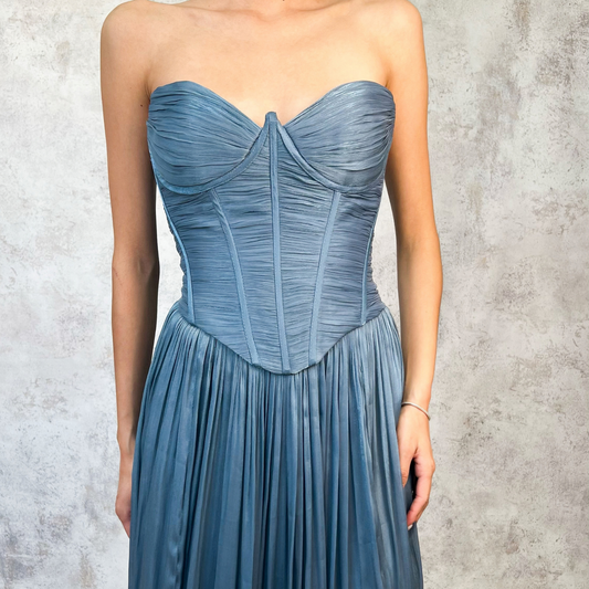 Vestido largo azul petroleo