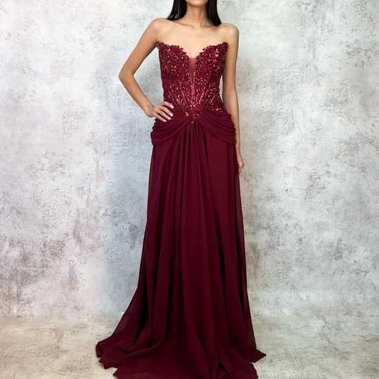 Vestido largo en color burgundy