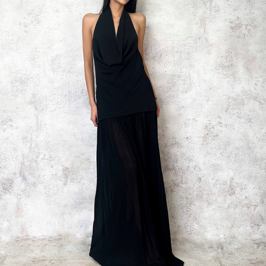Vestido largo cuello halter negro