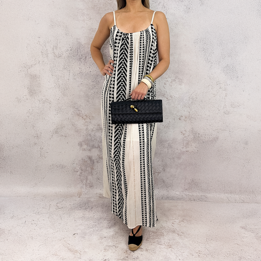 VESTIDO CASUAL BEIGE FIGURAS NEGRAS