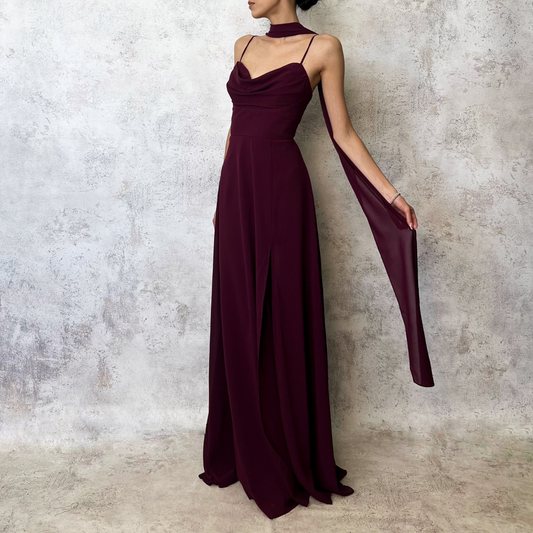 Vestido vino con scarf