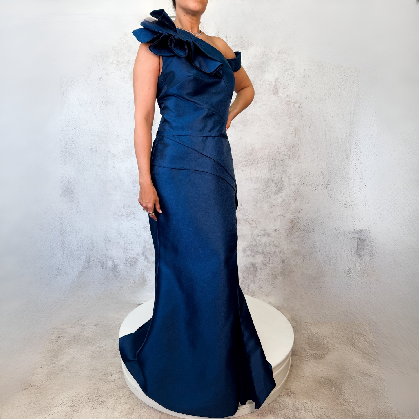 Vestido largo tafeta color teal