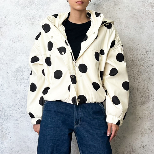 Chamarra puffer polka dots blanca