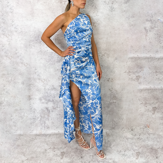 VESTIDO MIDI FLORES AZUL