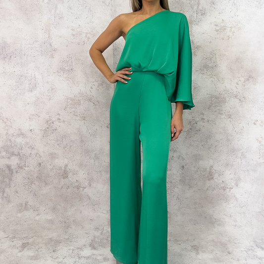 Jumpsuit verde un hombro.