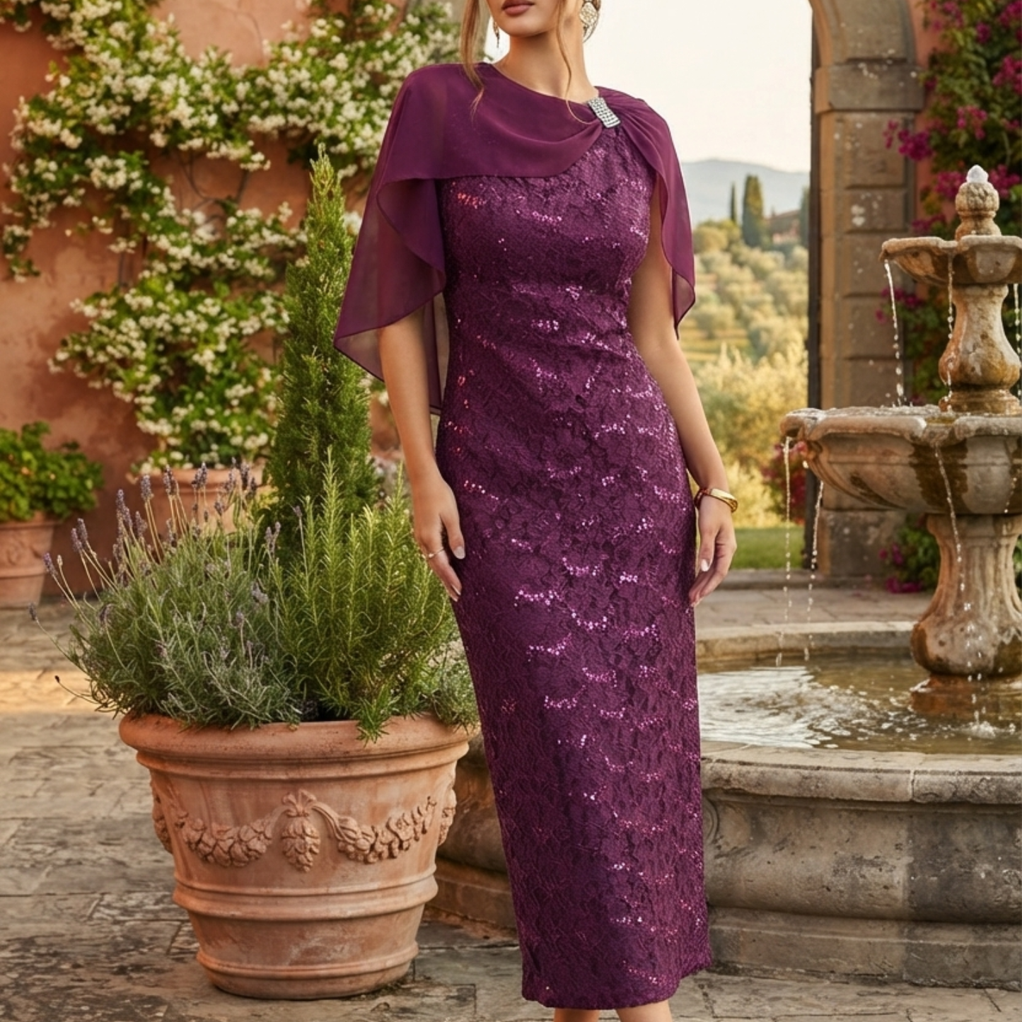 Vestido midi color uva