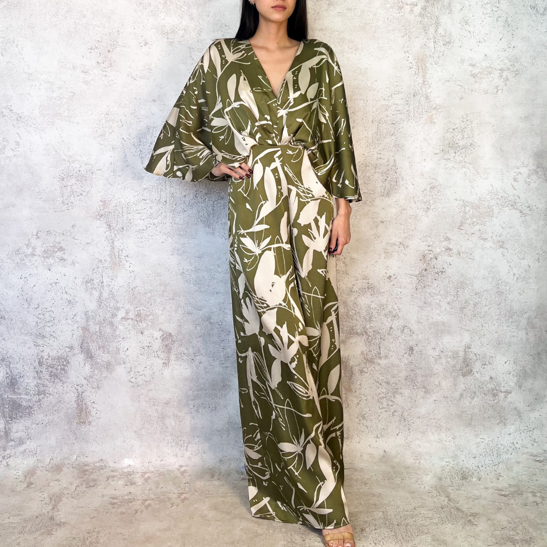 Jumpsuit estampado hojas verde