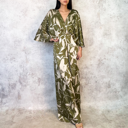 Jumpsuit estampado hojas verde