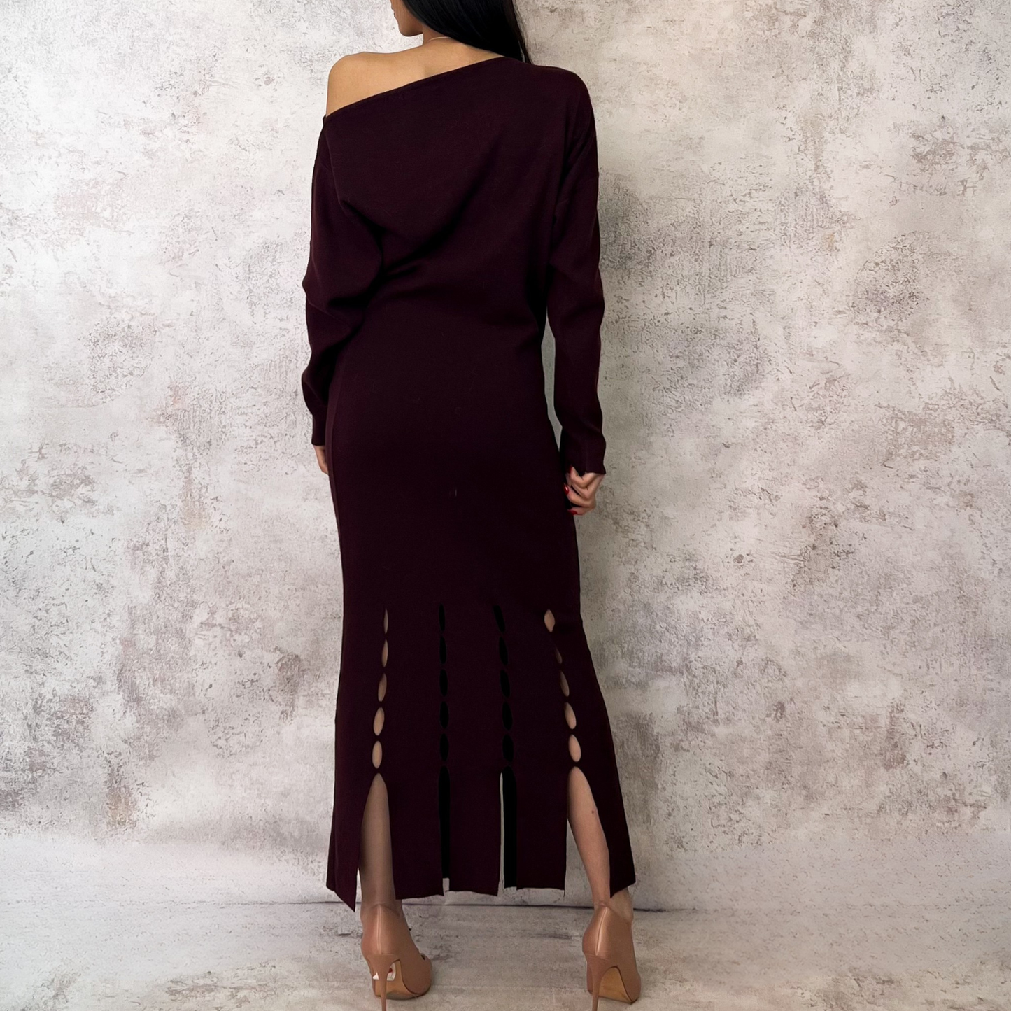 Vestido burgundy tejido cortadillos