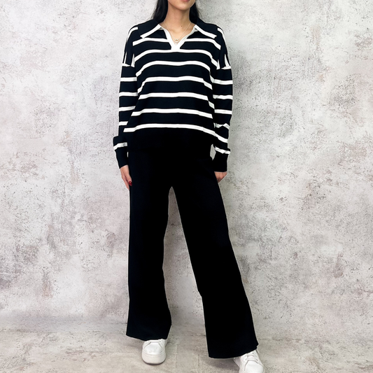 Set de punto negro rayado