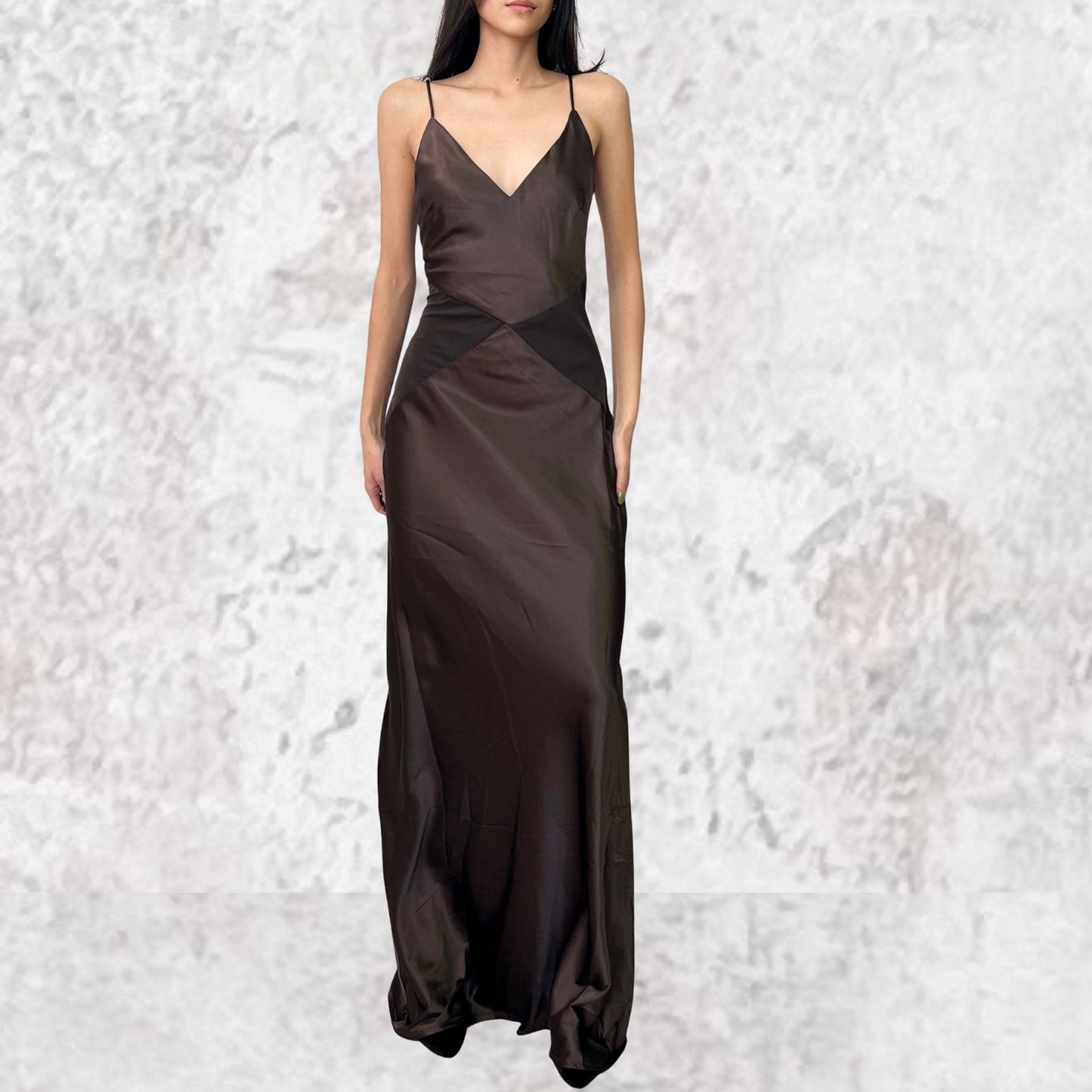 Vestido largo café satinado