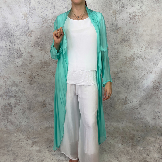 Kimono de seda italiana aqua