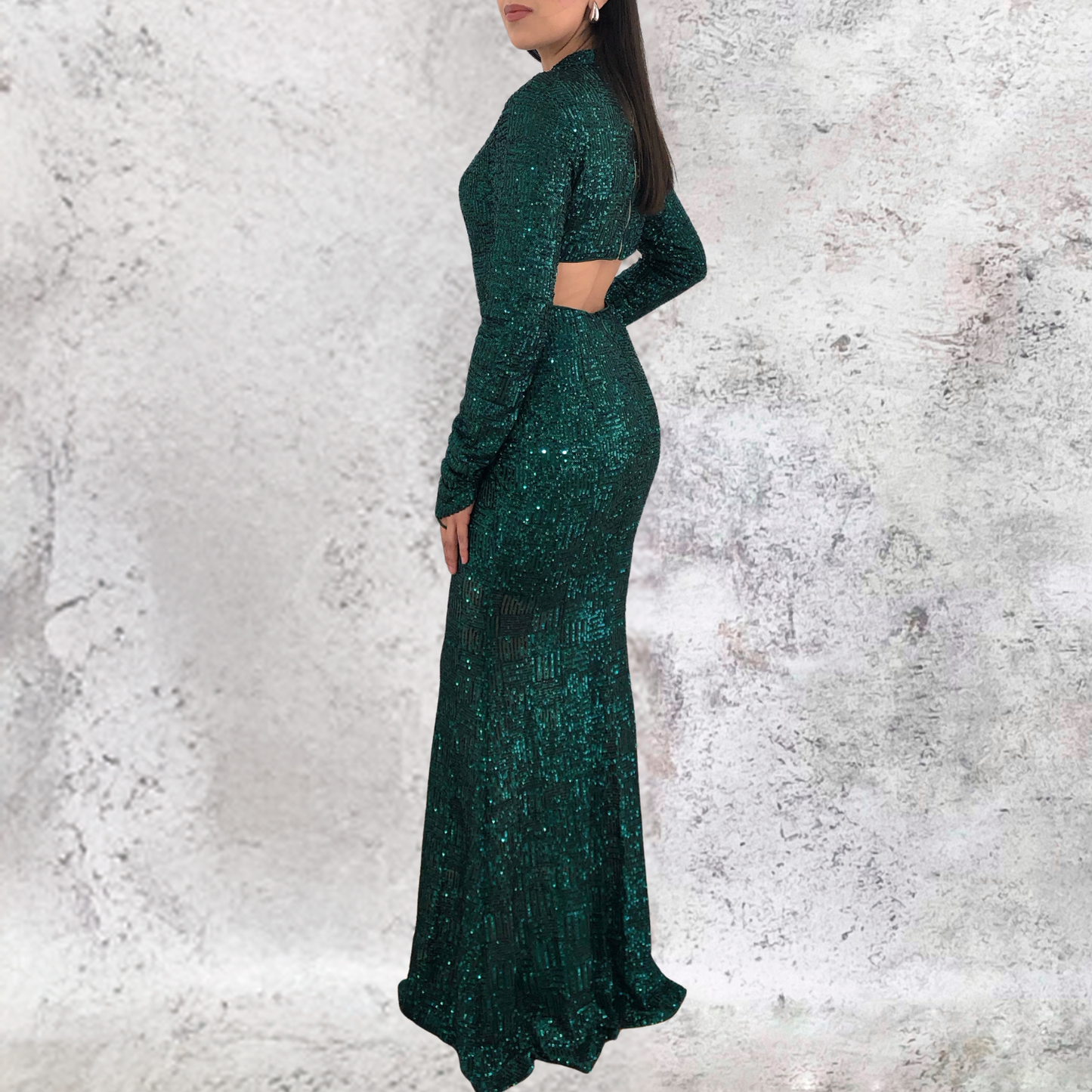 Vestido largo verde esmeralda con bordado lentejuelas