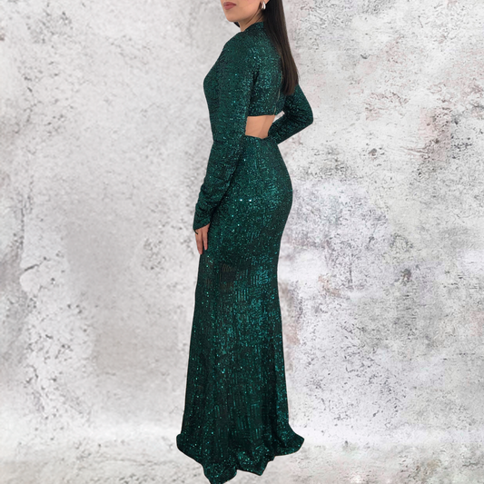 Vestido largo verde esmeralda con bordado lentejuelas