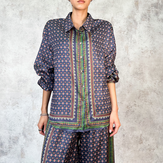Conjunto satinado estampado azul