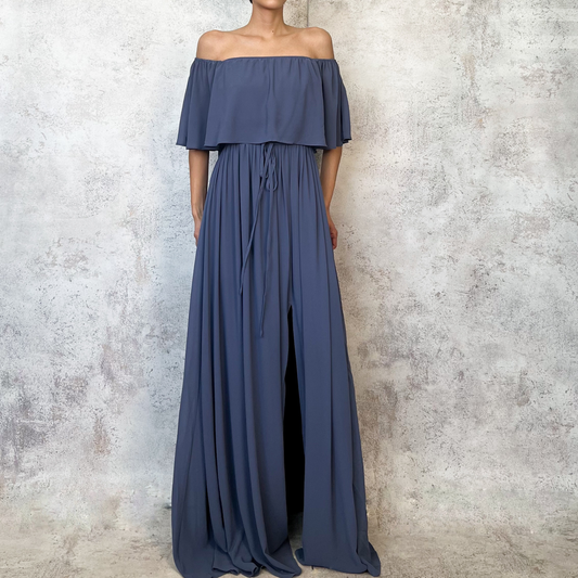 Maxivestido largo hombros descubiertos azul