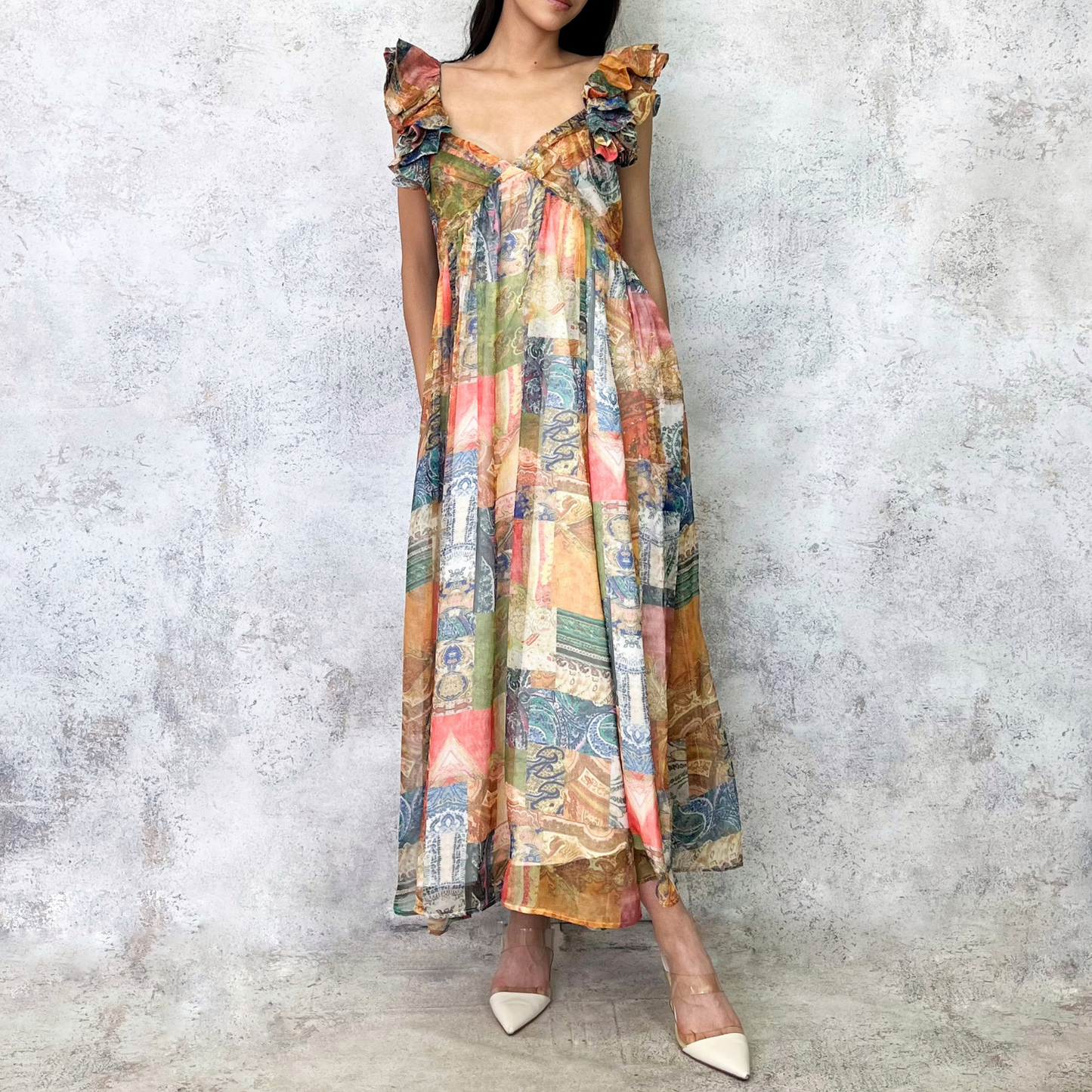 Vestido midi con estampado amarillo