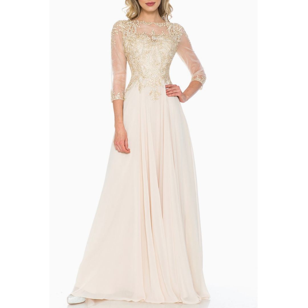 Vestido largo bordado champagne