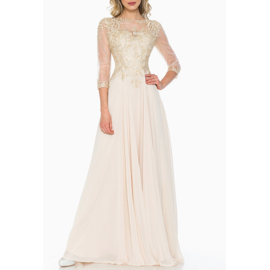 Vestido largo bordado champagne