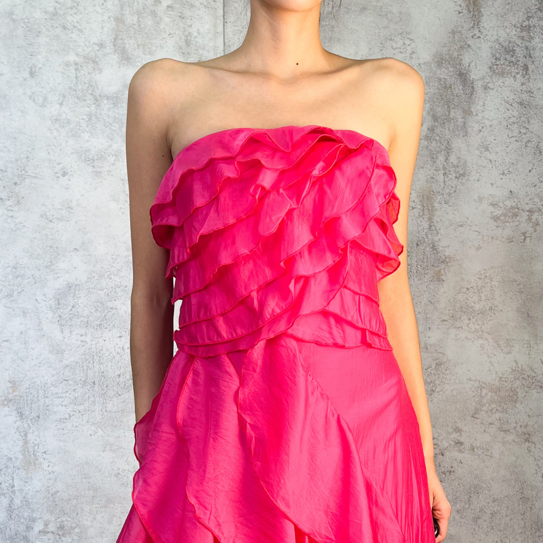 Vestido largo olanes fuchsia
