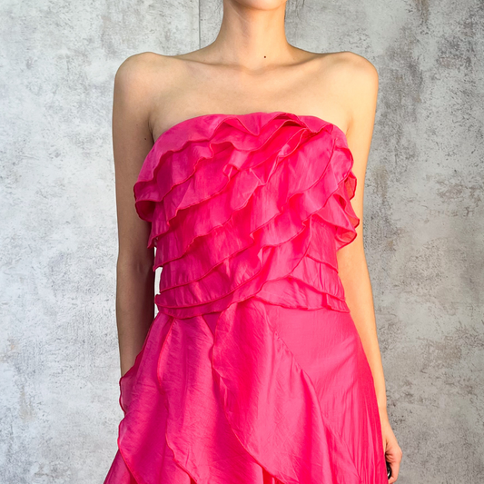 Vestido largo olanes fuchsia