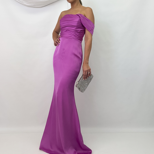 VESTIDO LARGO UN HOMBRO VIOLETA
