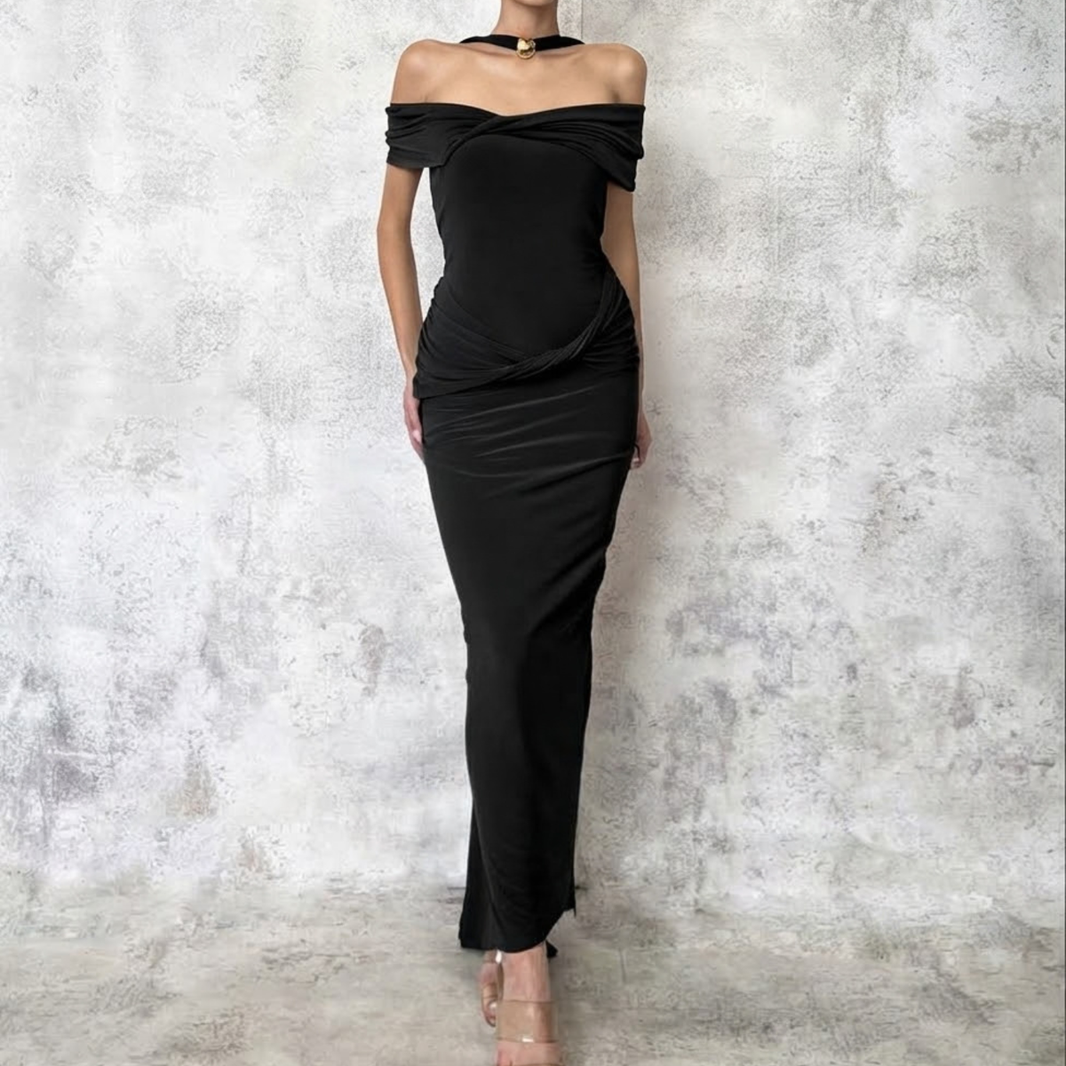 Vestido largo de choker negro