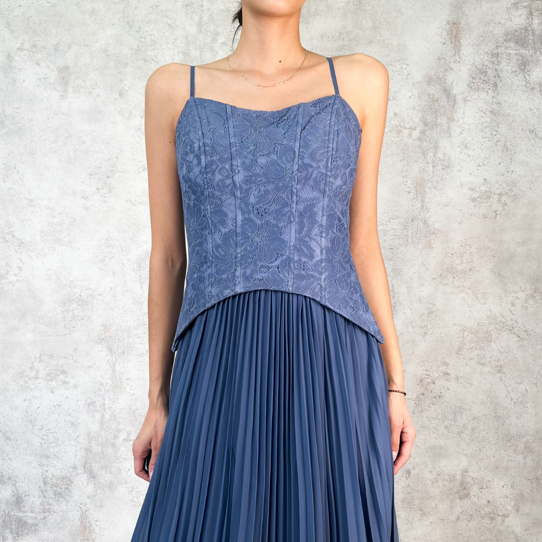 Vestido largo encaje en bustier