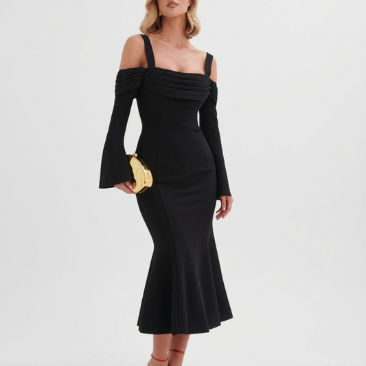Vestido midi negro corte sirena