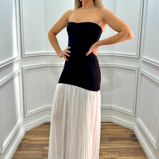 Vestido largo blanco y negro