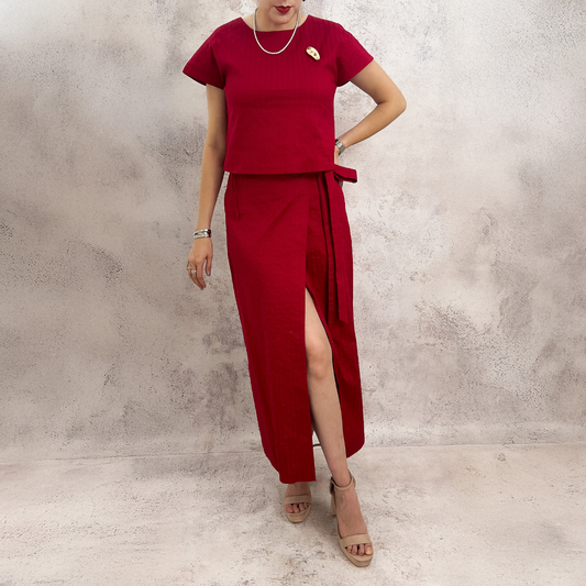 CONJUNTO DE LINO TRENZADO ROJO