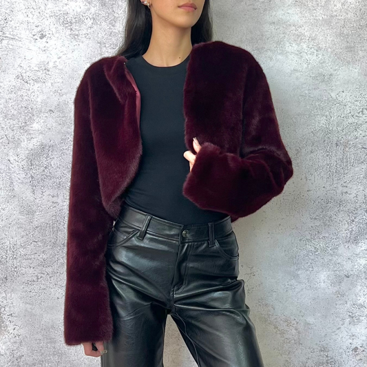 Saco corto de piel sintética vino