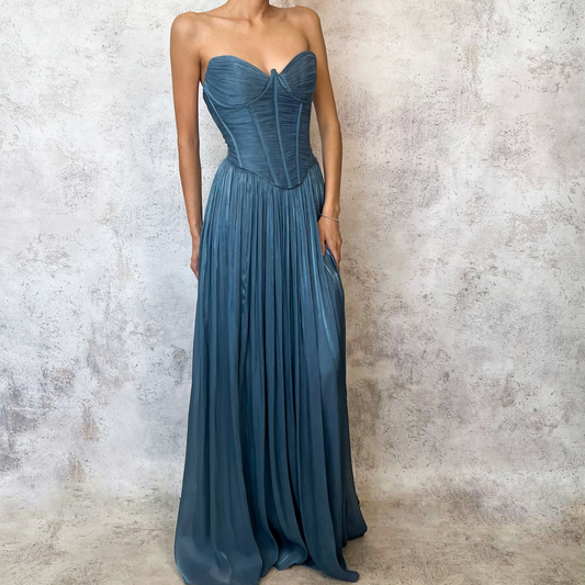 Vestido largo azul petroleo