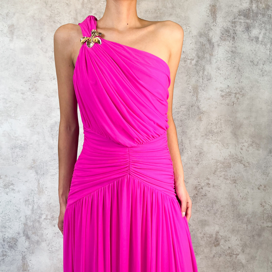 Vestido largo mesh rosa fuchsia