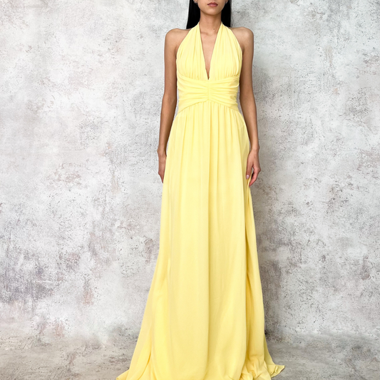 Vestido largo de gasa amarillo