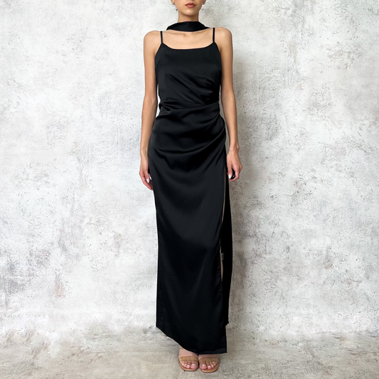 Vestido midi satinado scarf negro
